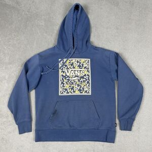Vans Off The Wall Hoodie Womens XS Blue Floral Sweatshirt Skateboard Skater